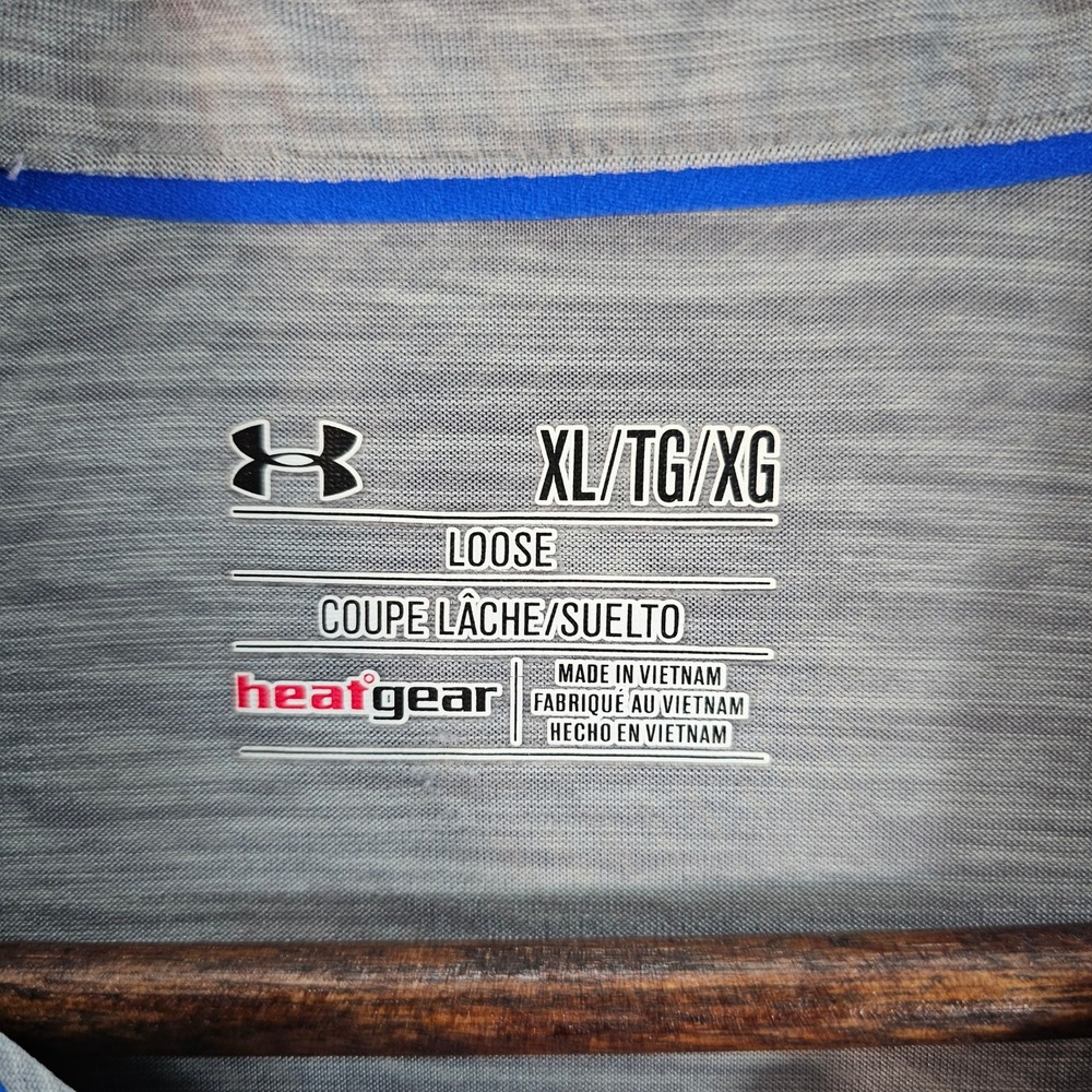 Under Armour Men HeatGear Polo Shirt XL Blue Grey Striped Golf Loose Fit CC 1972 - Picture 6 of 7